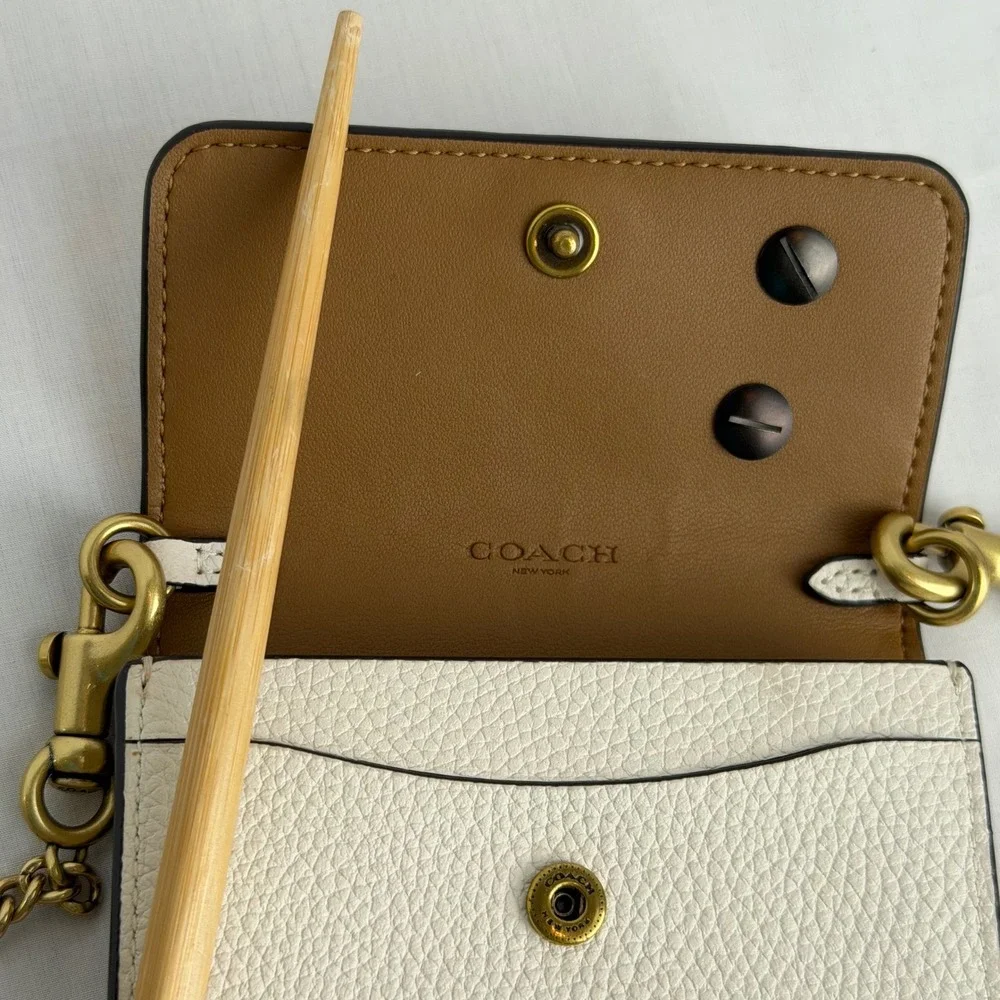 Coach Bunny Card Case on Chain White Pebbled Leather Mini Bag AXP 4